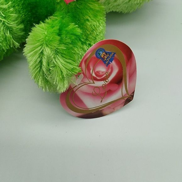 Cal Plush Love Green Frog With Red Heart Bow Item # V7289 - Picture 6 of 6